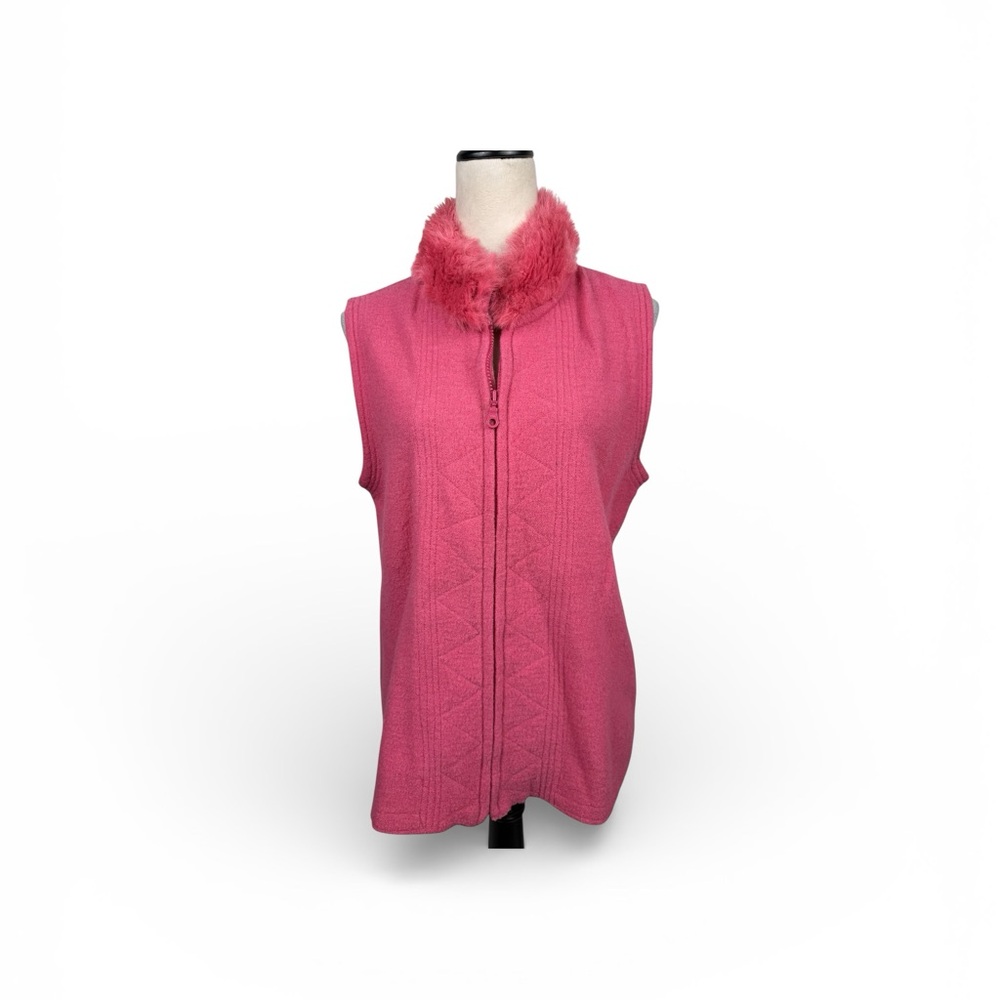 Coldwater Creek pink Zip front vest with faux fur collar size medium